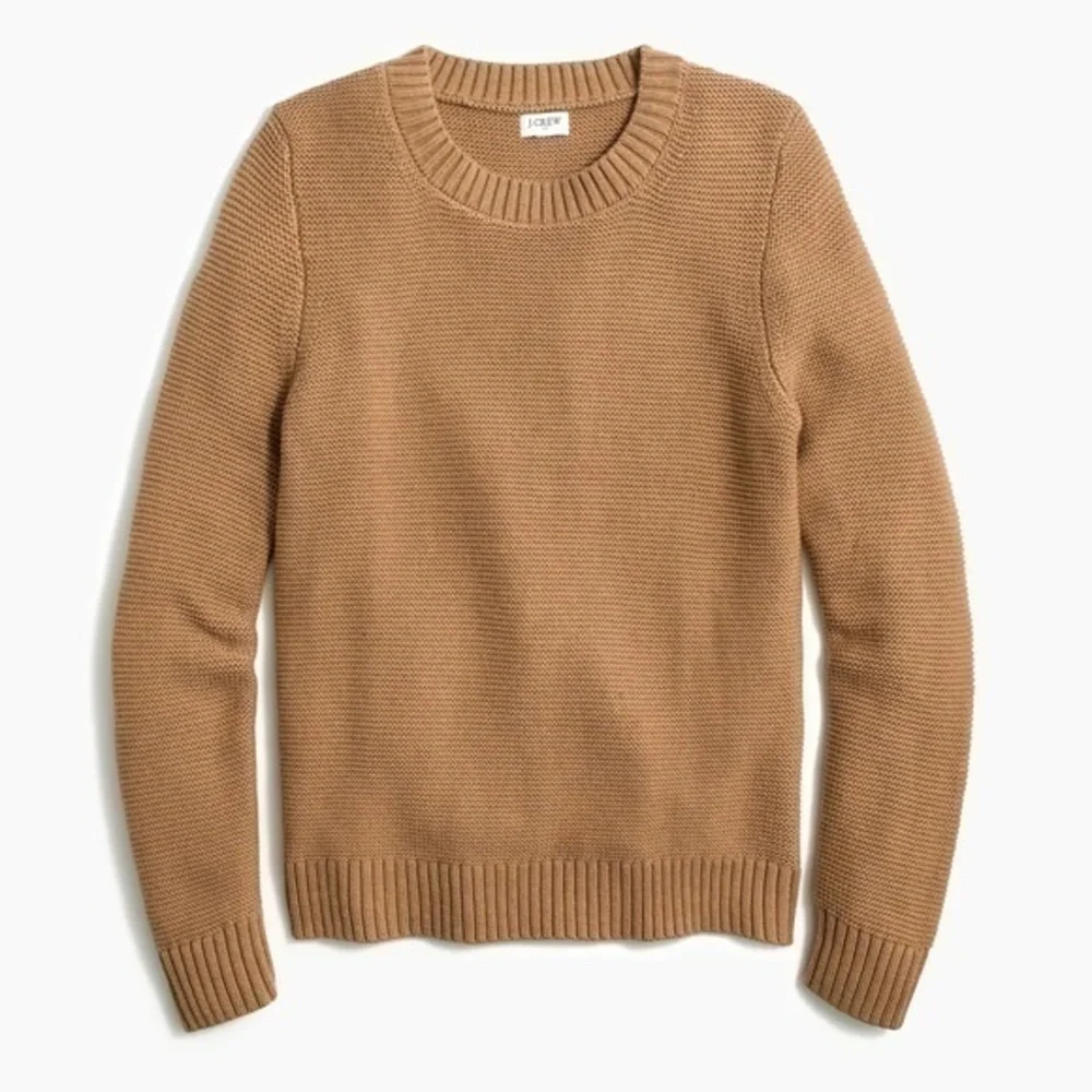 J. Crew • Tan Brown Crew Neck Classic Sweater Wool Cotton